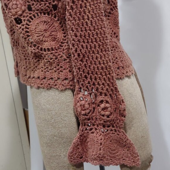 CROQUET CLUB VINTAGE Y2K RAMIE/COTTON CROCHET SWEATER CROPPED BOHO SIZE 18/20 - Picture 7 of 13